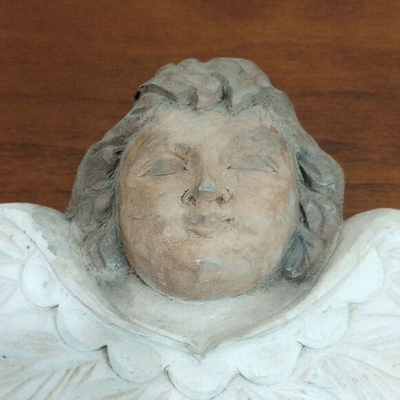 Vintage Hand Carved Wooden Putti Cherub Angel Wall Art ~ 10" x 7" - Picture 2 of 4